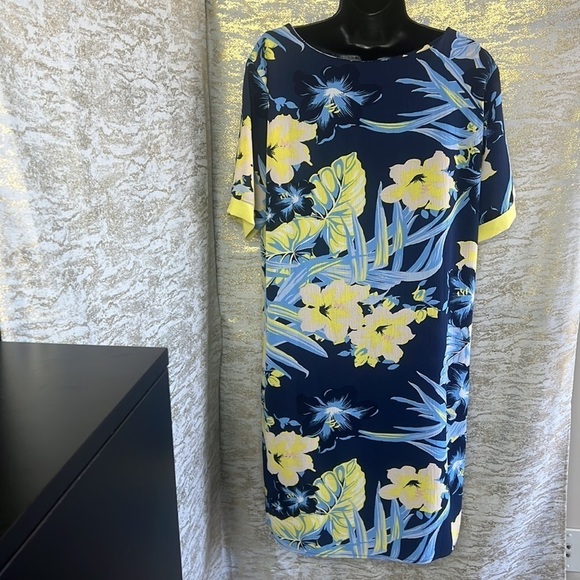 Trend One Women’s Blue/Yellow Floral Short Sleeve Sheath Dress Size EU 42 - Picture 7 of 11